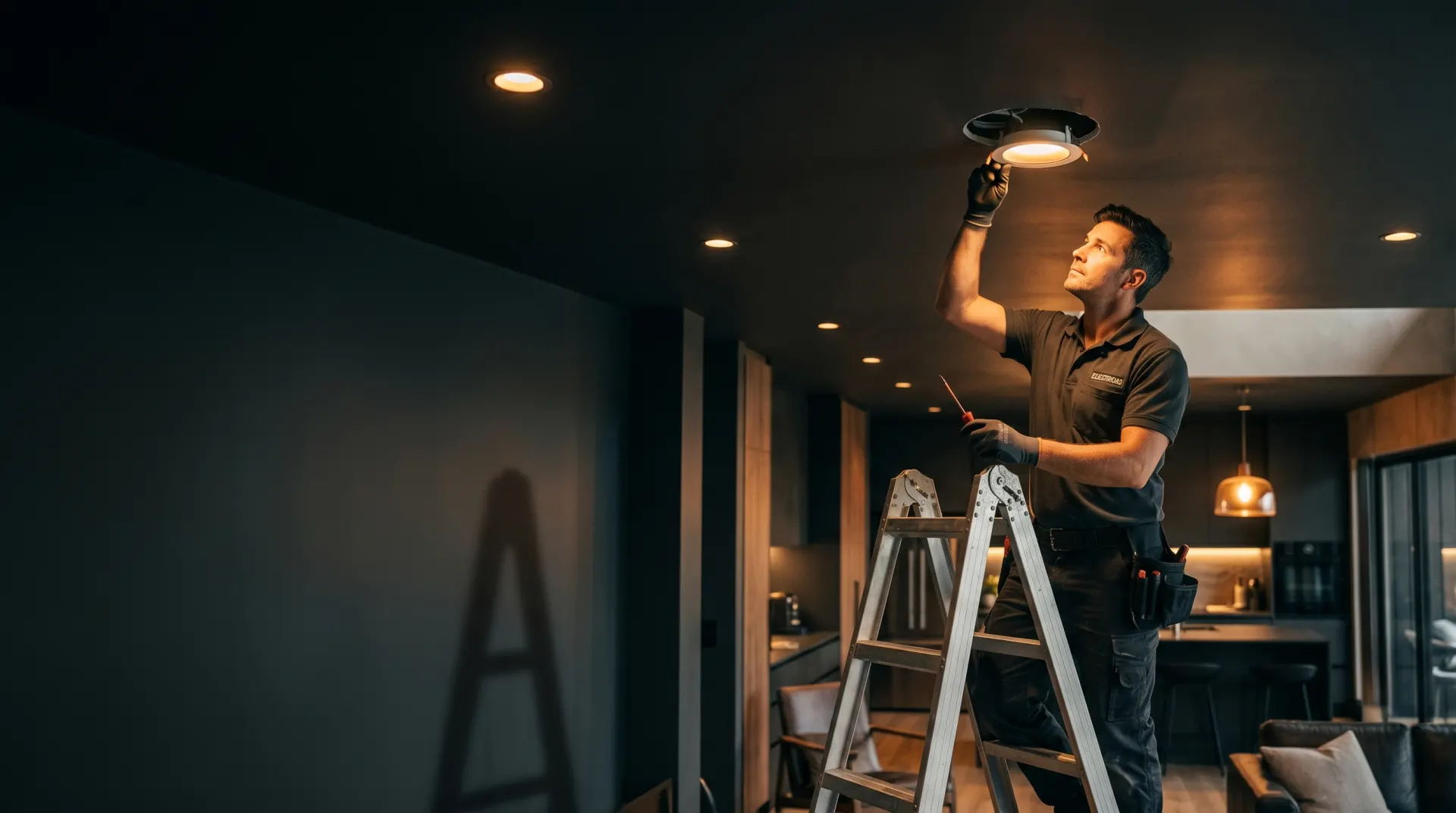 LED fixtures being installed in a commercial ceiling